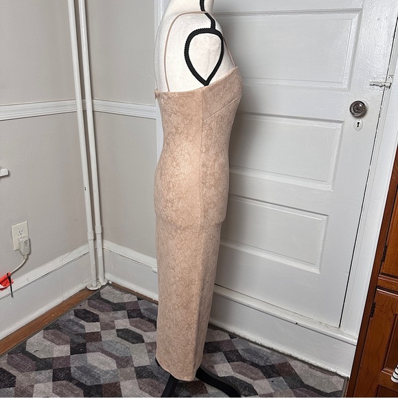 4SI3NNA Bodycon Dress Sz S Neutral Muted Snakeskin Print Slit Stretch - Picture 9 of 16